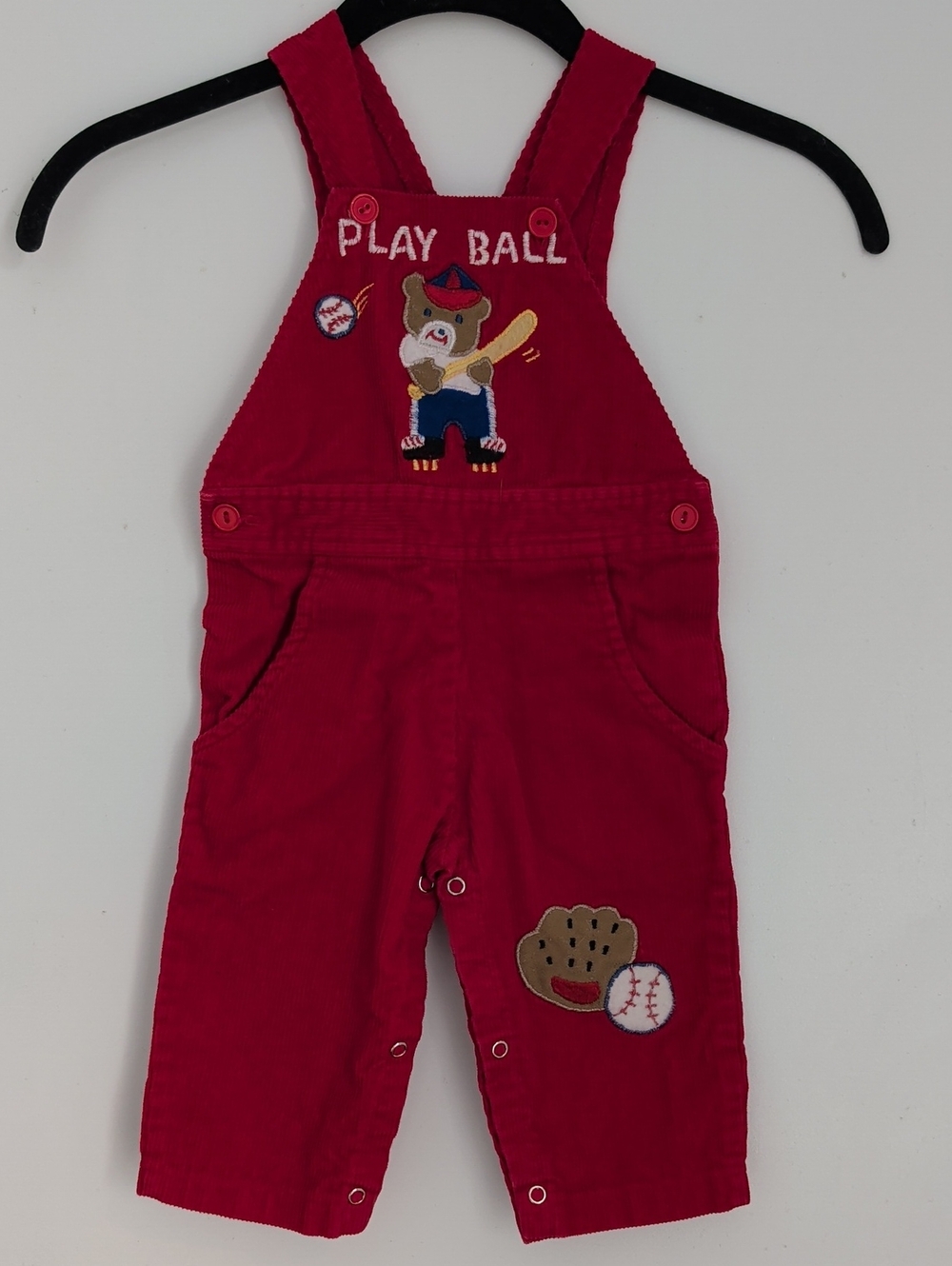 Vintage Red Baseball Corduroy Overalls Size 12 Months